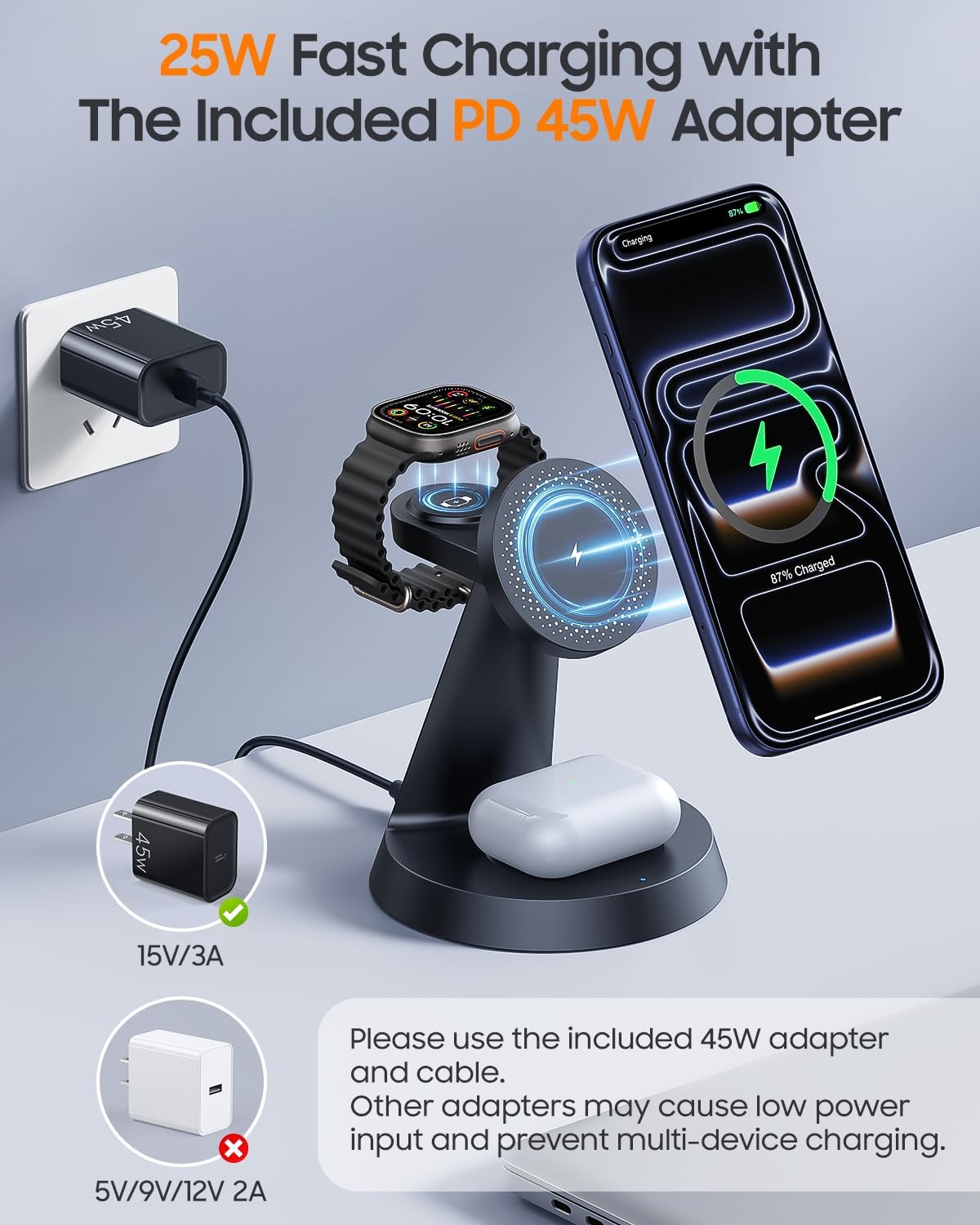 Meifigno 25W Fast 3 in 1 Charging Station for iPhone Duo/18 Pro Max