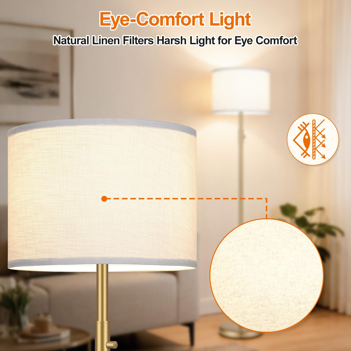 【Upgraded】 Dimmable Floor Lamp for Living Room,1000 Lumens Bulb Included, Modern Floor Lamps Simple Design with Linen Shade, Tall Standing Lamp for Bedroom Office Dining Room, Black Pole Lamp
