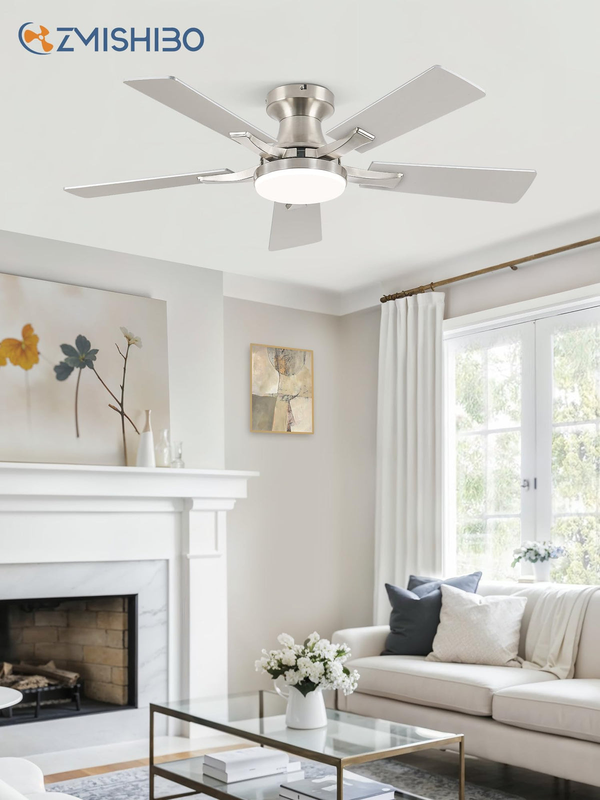 ZMISHIBO 52 Inch Ceiling Fans with Lights, Remote&App Control, Flush Mount