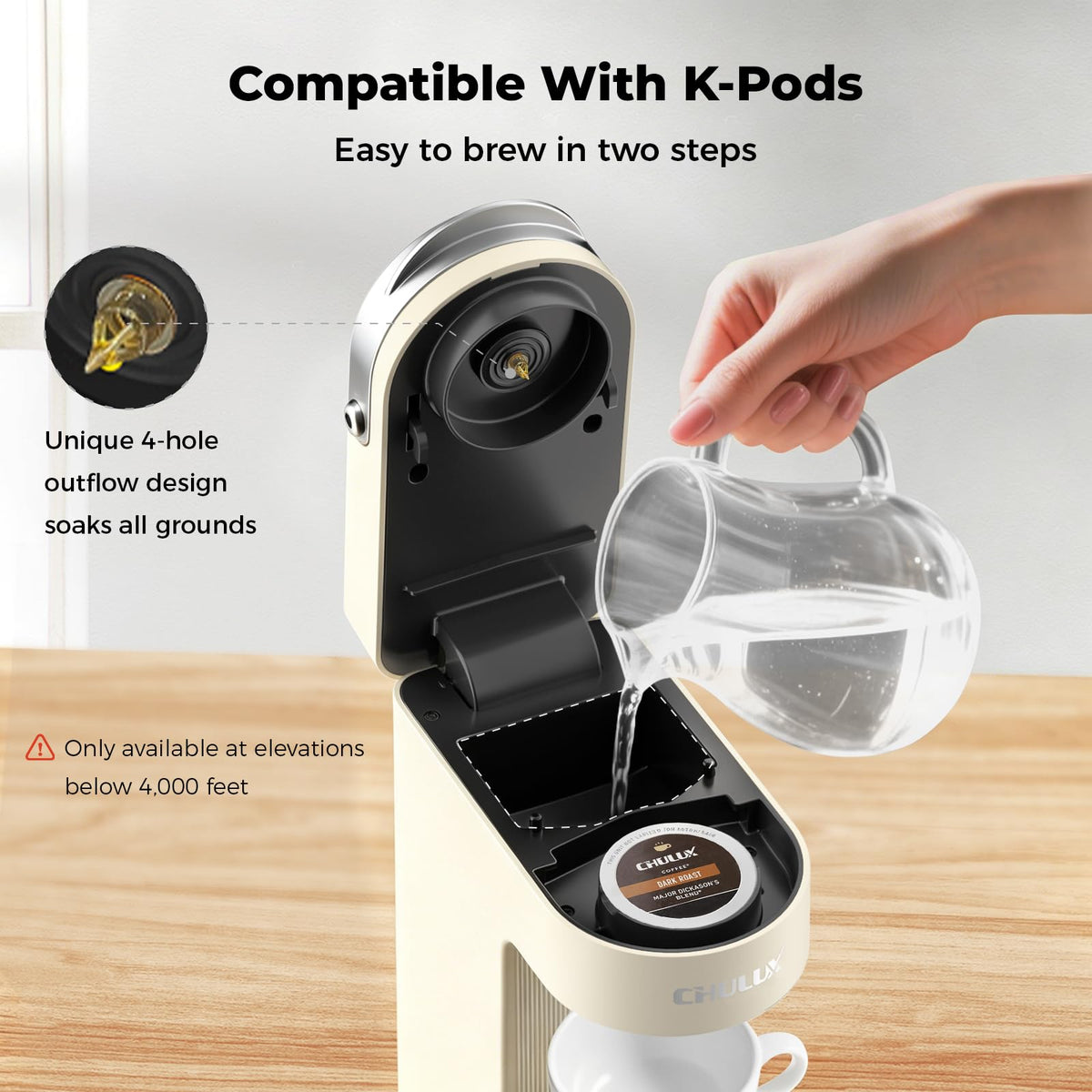 CHULUX Slim Single Serve Coffee Maker for K Cup, One Cup Design, Matte Navy
