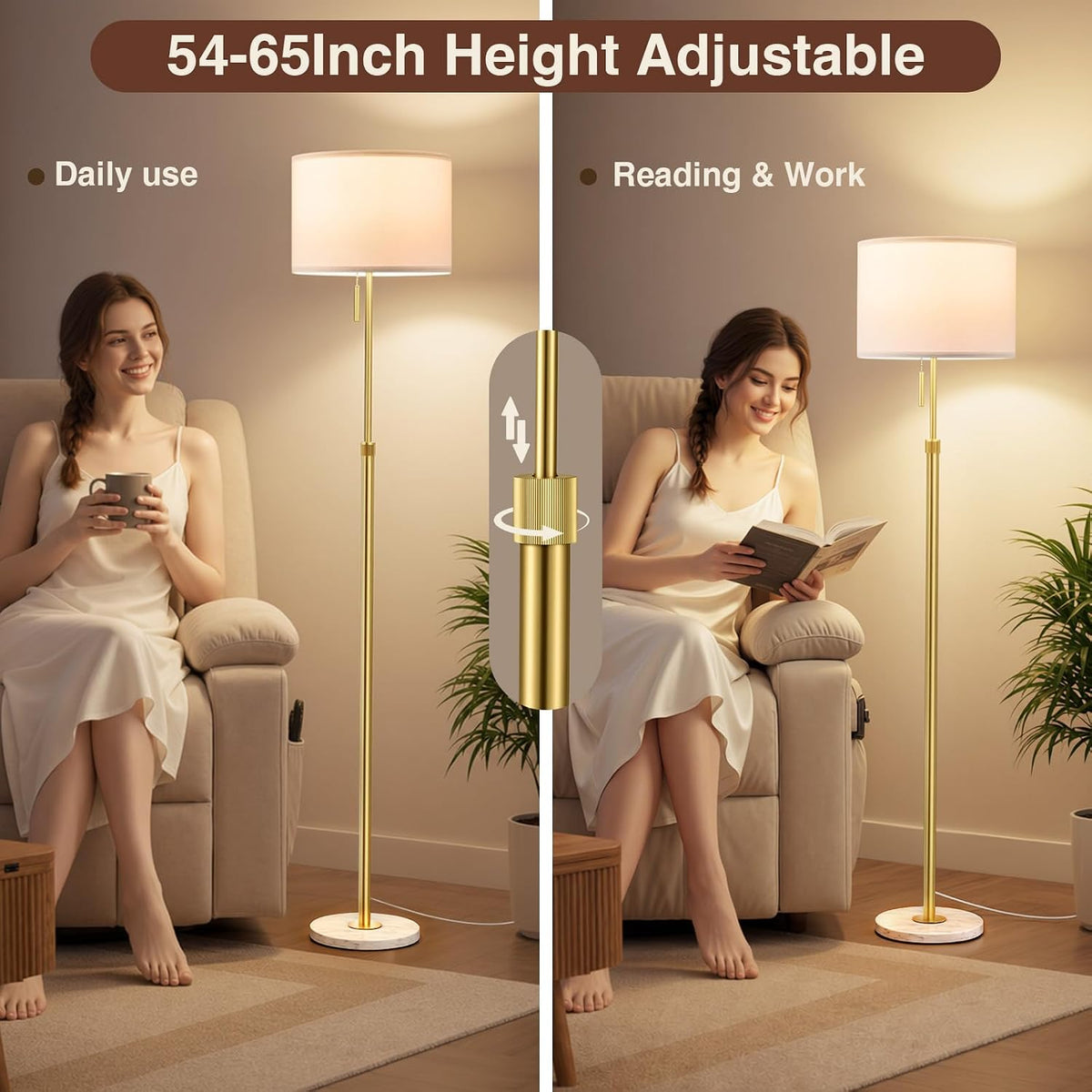 Modern Floor Lamp Simple Design with White Shade & Foot Pedal Switch