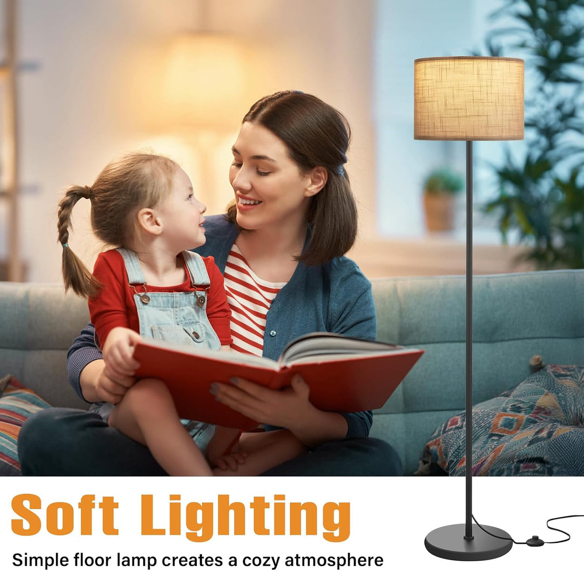 Modern Floor Lamp Simple Design with White Shade & Foot Pedal Switch
