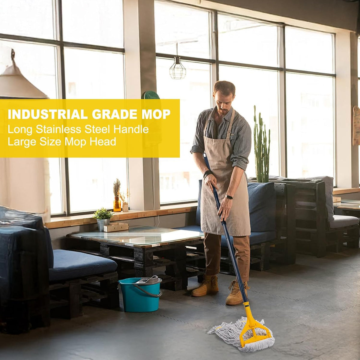 Commercial Mop with 3 Large Replacement Heads,Heavy Duty Industrial Mops