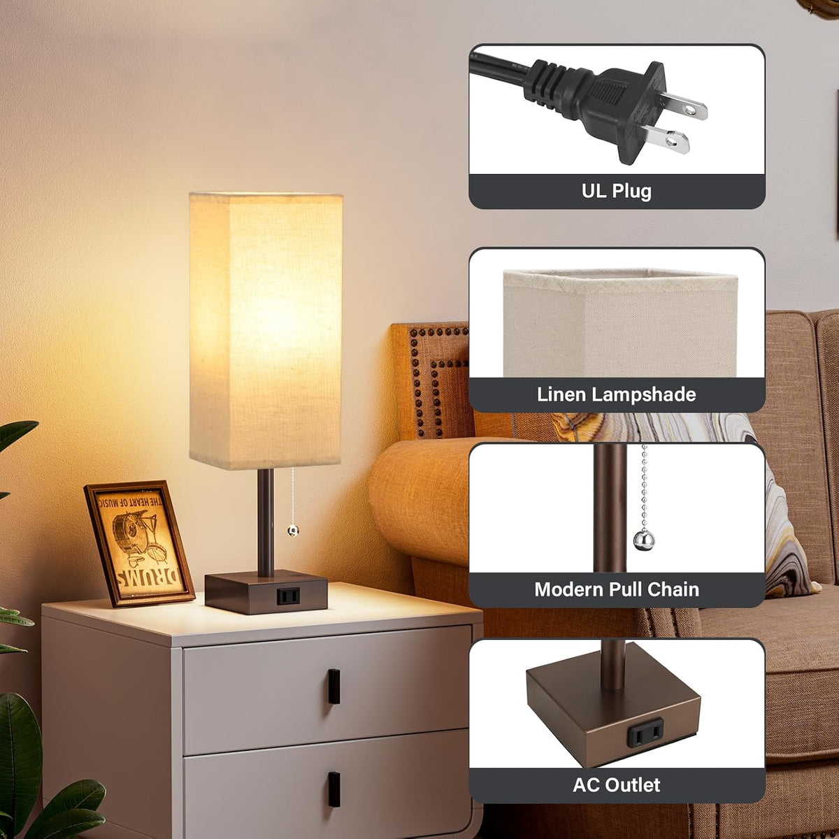 Fenmzee Bedside Lamp for Bedroom Set of 2 - Small Table Lamp for Nightstand