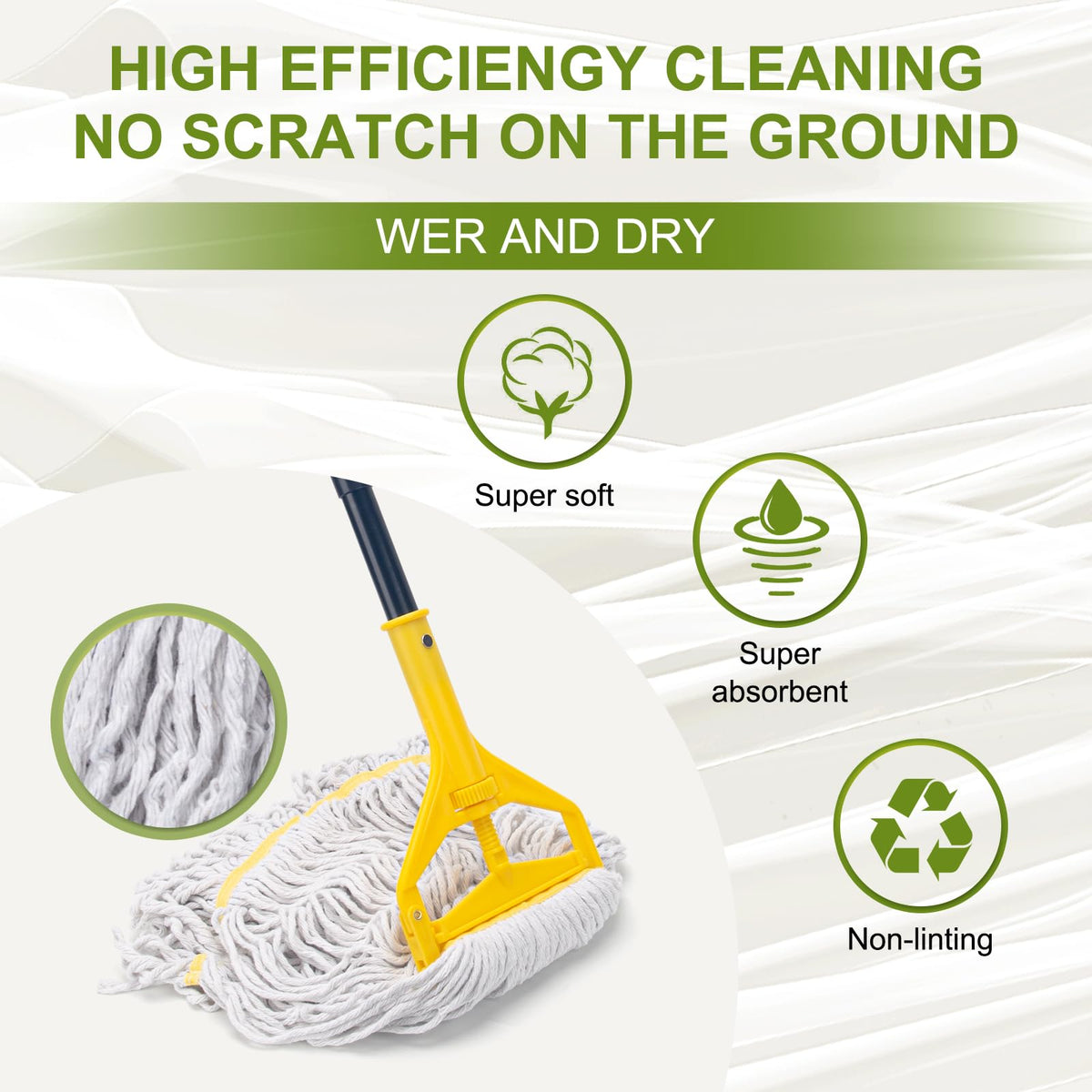 Commercial Mop with 3 Large Replacement Heads,Heavy Duty Industrial Mops
