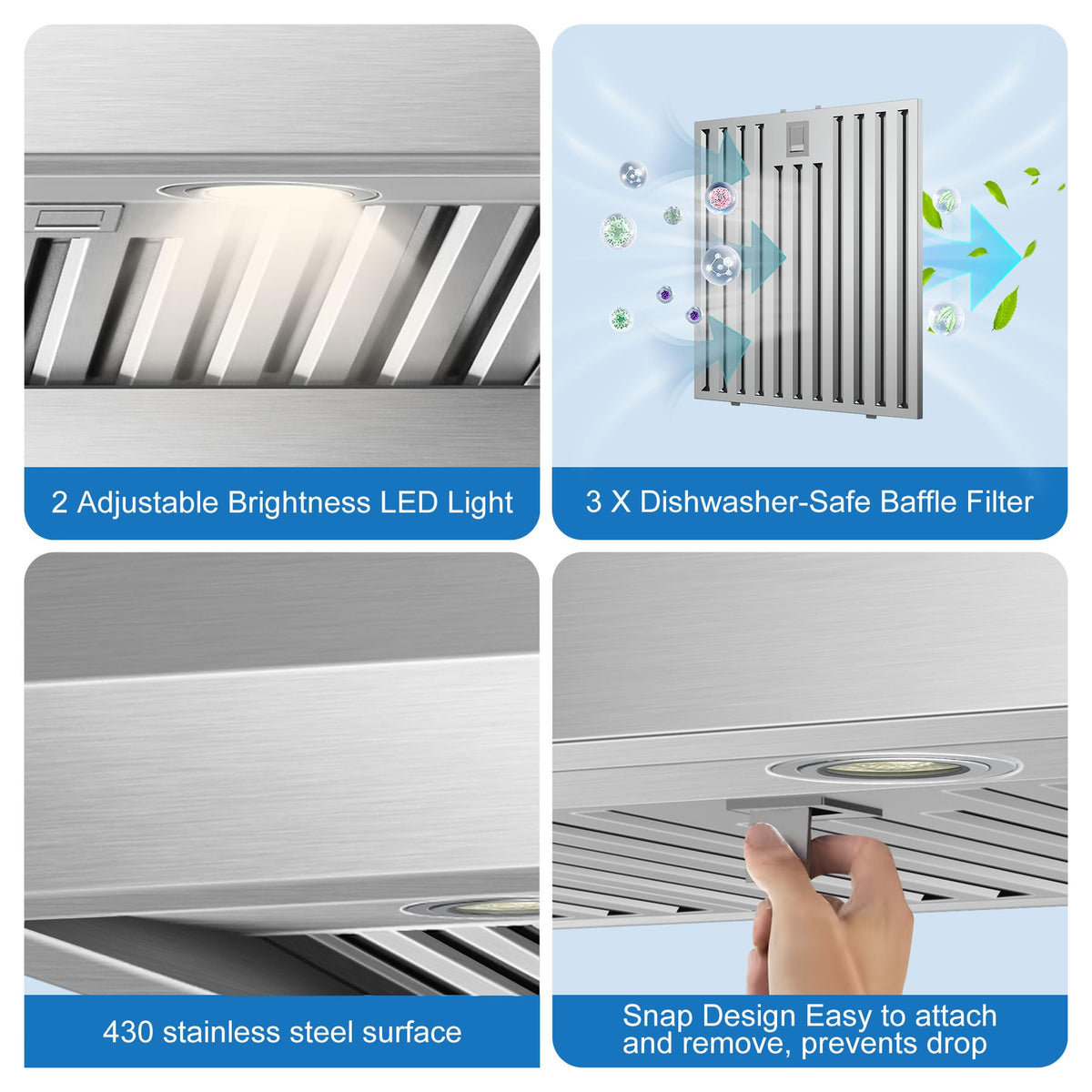 30 inch Under Cabinet Range Hood 1200 CFM Stainless Steel Vent Hoods