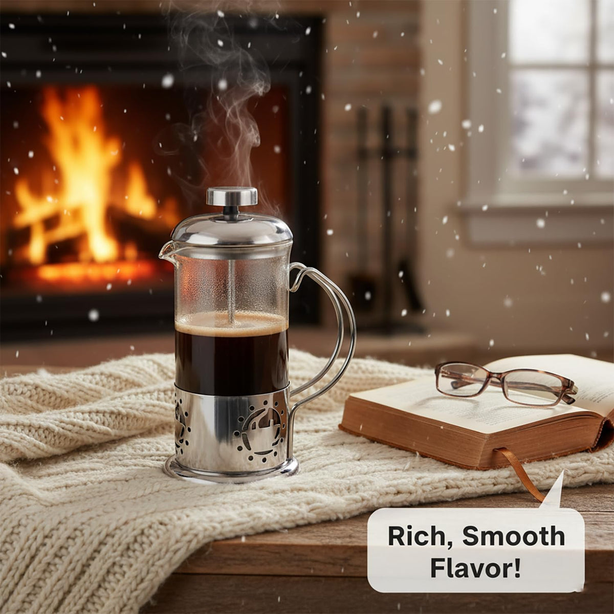 Single Serve French Press Coffee Maker - 12 oz Glass & Stainless Brewer