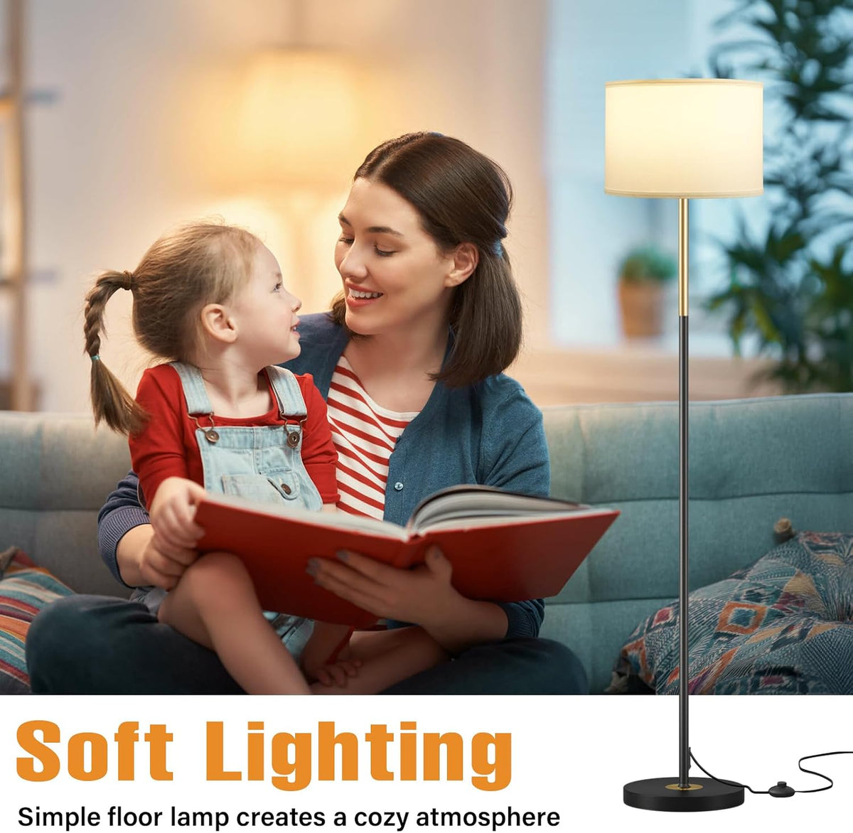 Modern Floor Lamp Simple Design with White Shade & Foot Pedal Switch
