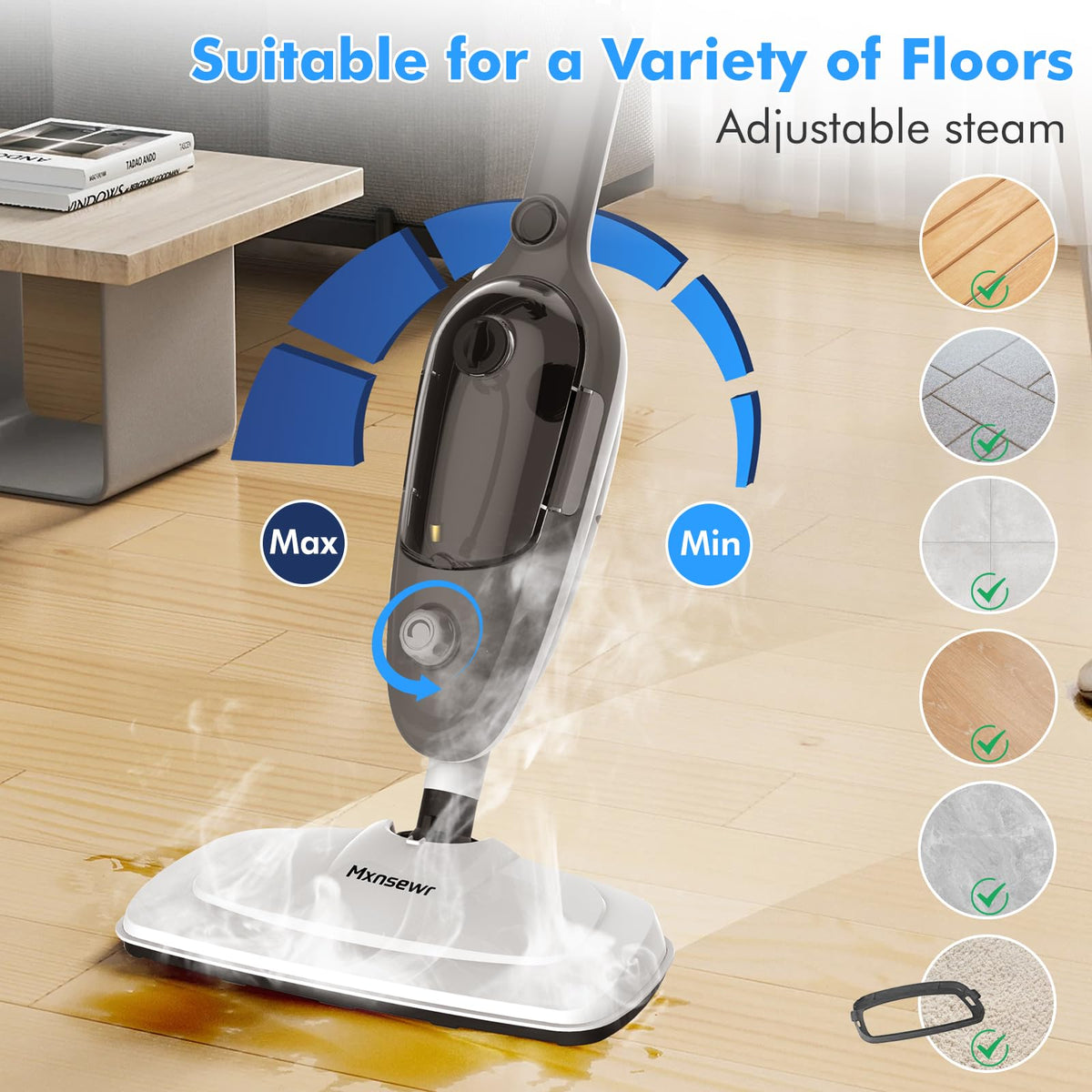 Steam Mop 11-in-1 Handheld Detachable Adjustable Steam Cleaner, Rose Gold