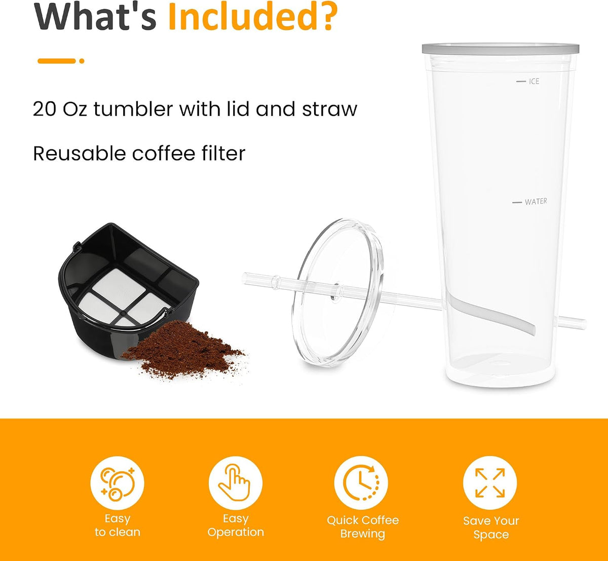 SUNVIVI 20Oz Iced Tea Coffee Maker with Reusable Filter - Small,Hot Brew