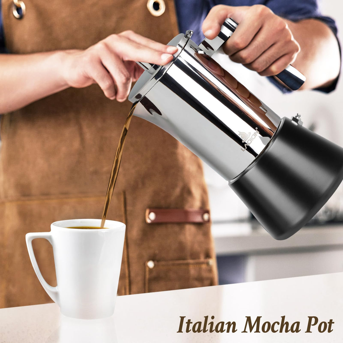 LAOION Stovetop Espresso Maker, 6Cup 10 oz Moka Pot, Stainless Steel
