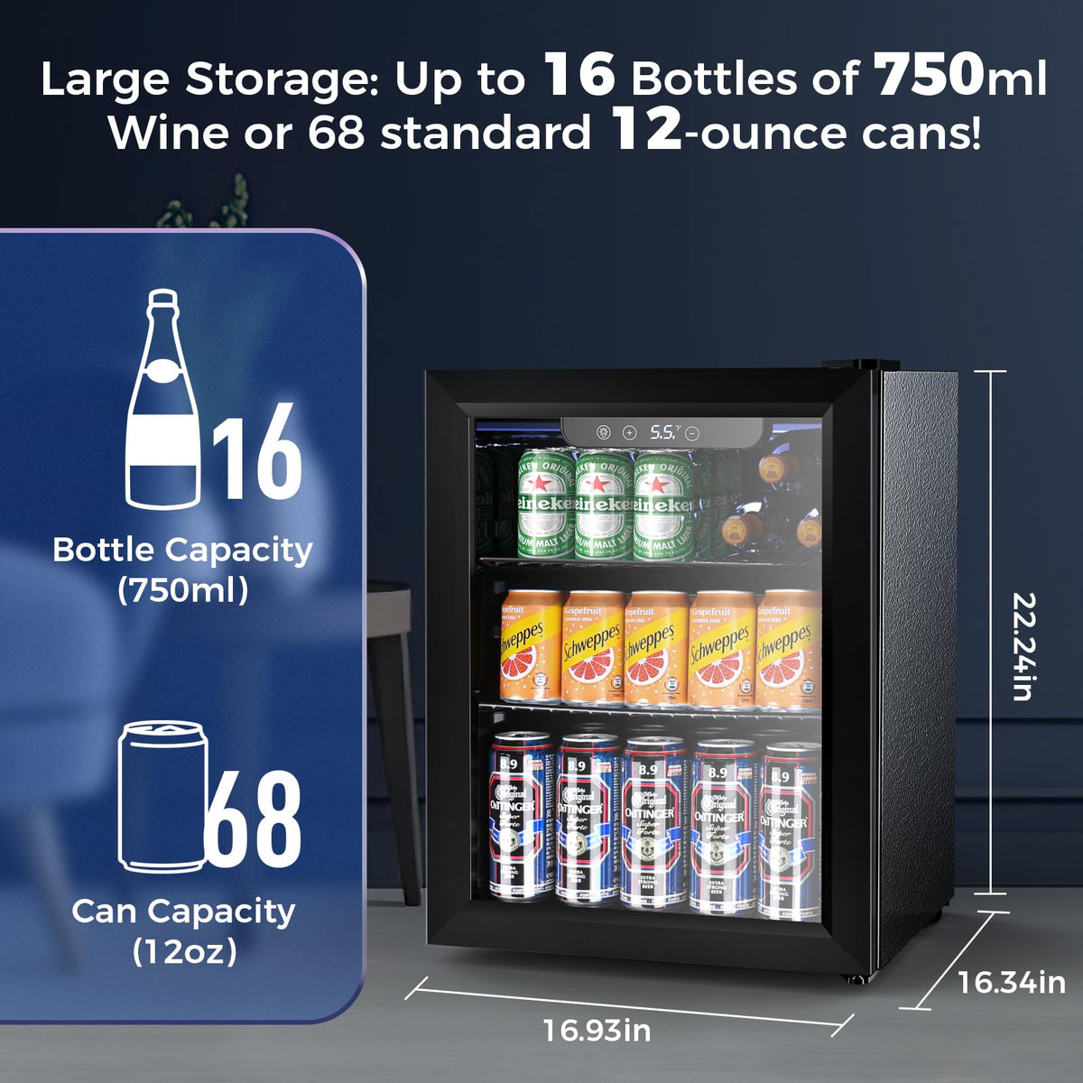 Electactic Mini Fridge 130 Can Beverage Refrigerator Cooler, 3.2 Cu.Ft Drink Fridge forSoda Wine Beer, Digital Temperature Control Cooler for Home, Dorm, Bar