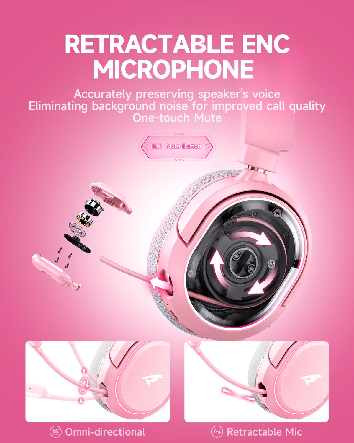 Wireless Gaming Headset for PC PS5 PS4 Mac Switch 7.1 Surround Sound 100-Hr