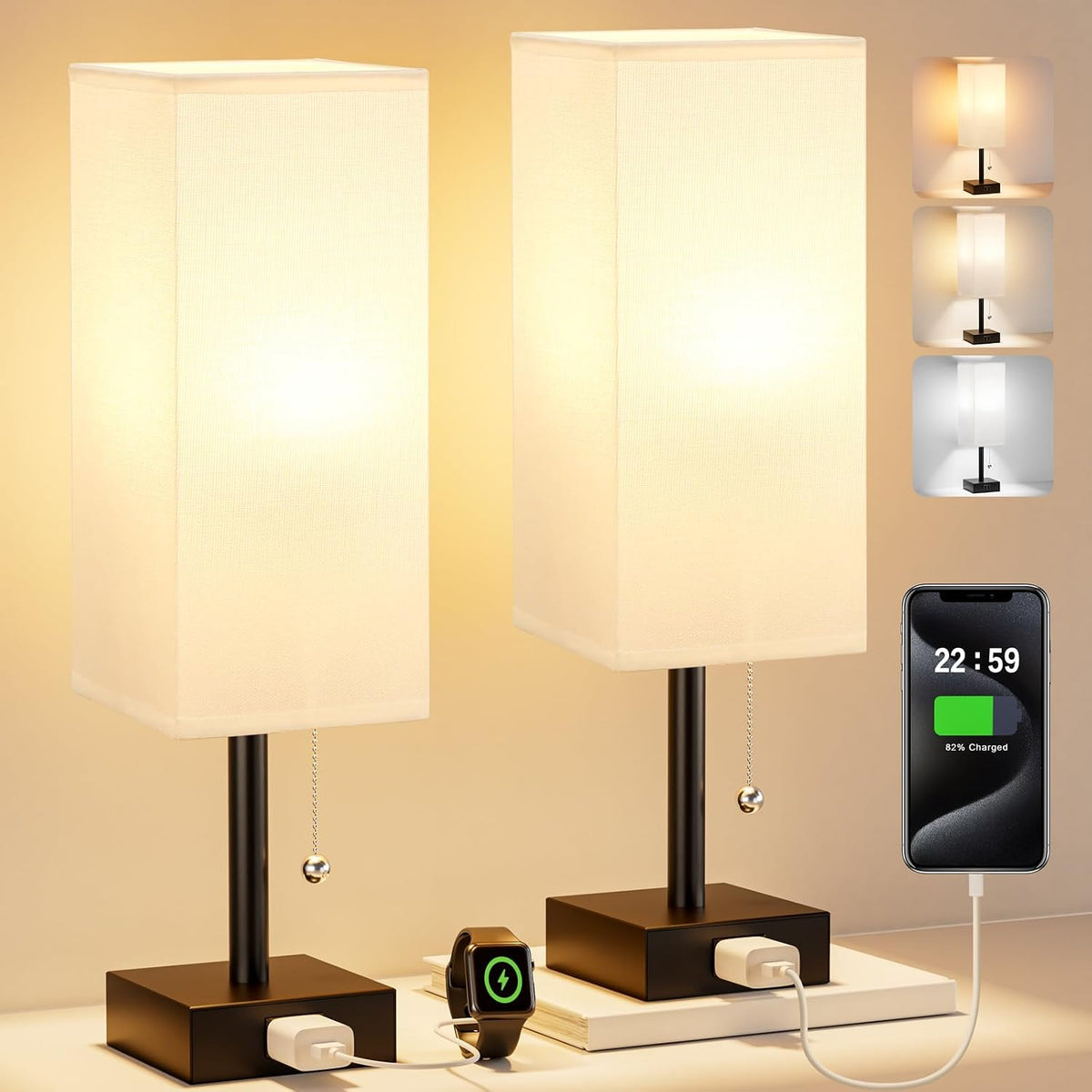 Fenmzee Bedside Lamp for Bedroom Set of 2 - Small Table Lamp for Nightstand