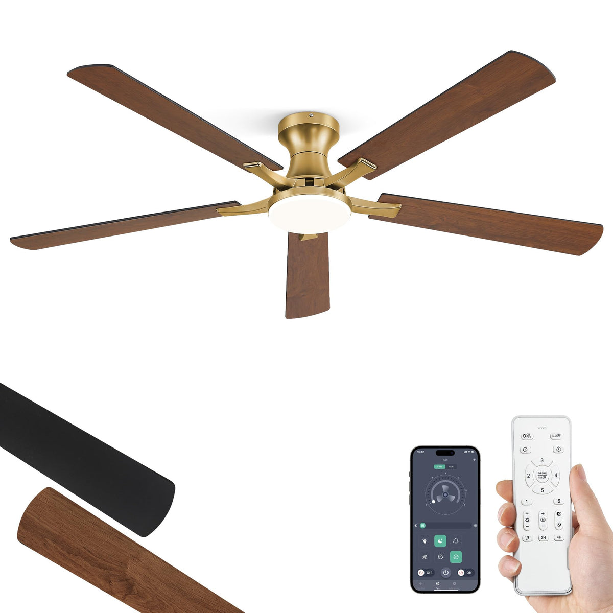 ZMISHIBO 52 Inch Ceiling Fans with Lights, Remote&App Control, Flush Mount