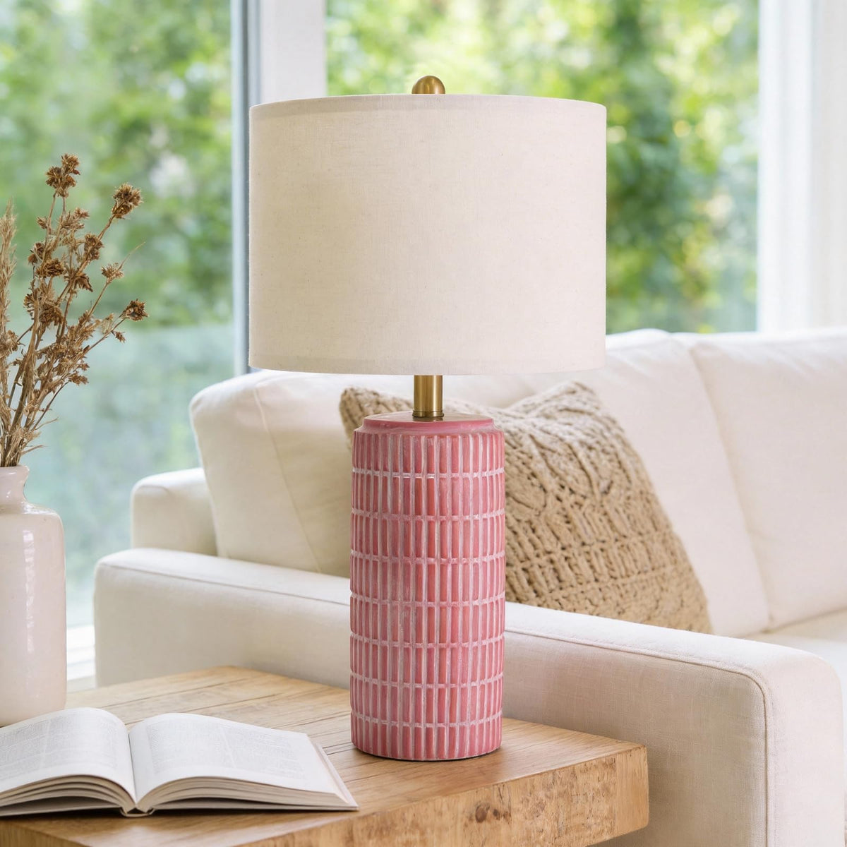 PoKat 20.75" Small Modern Ceramic Table Lamps Set of 2 for Bedroom, White