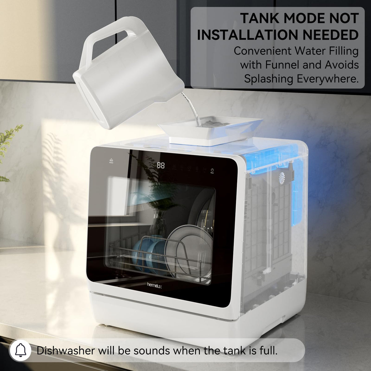 Hermitlux Countertop Dishwasher, 5 Place Settings Portable Dishwashers Mini