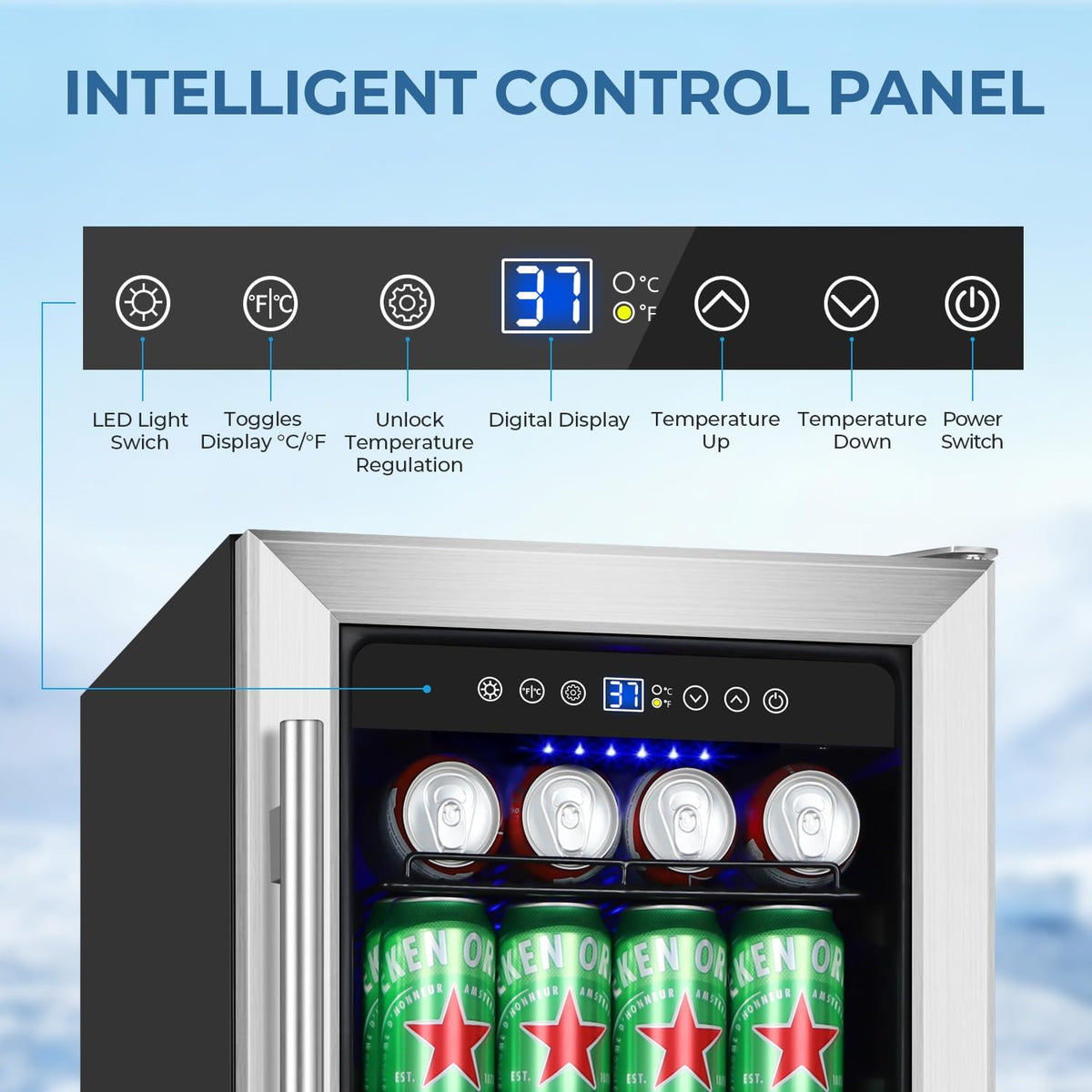 Beverage Refrigerator Cooler, 120 Can Mini Beverage Fridge with Reversible Glass Door for Soda Beer, 3 Cu.Ft Drink Fridge with Digital Temperature Control & Adjustable Shelves - Silver