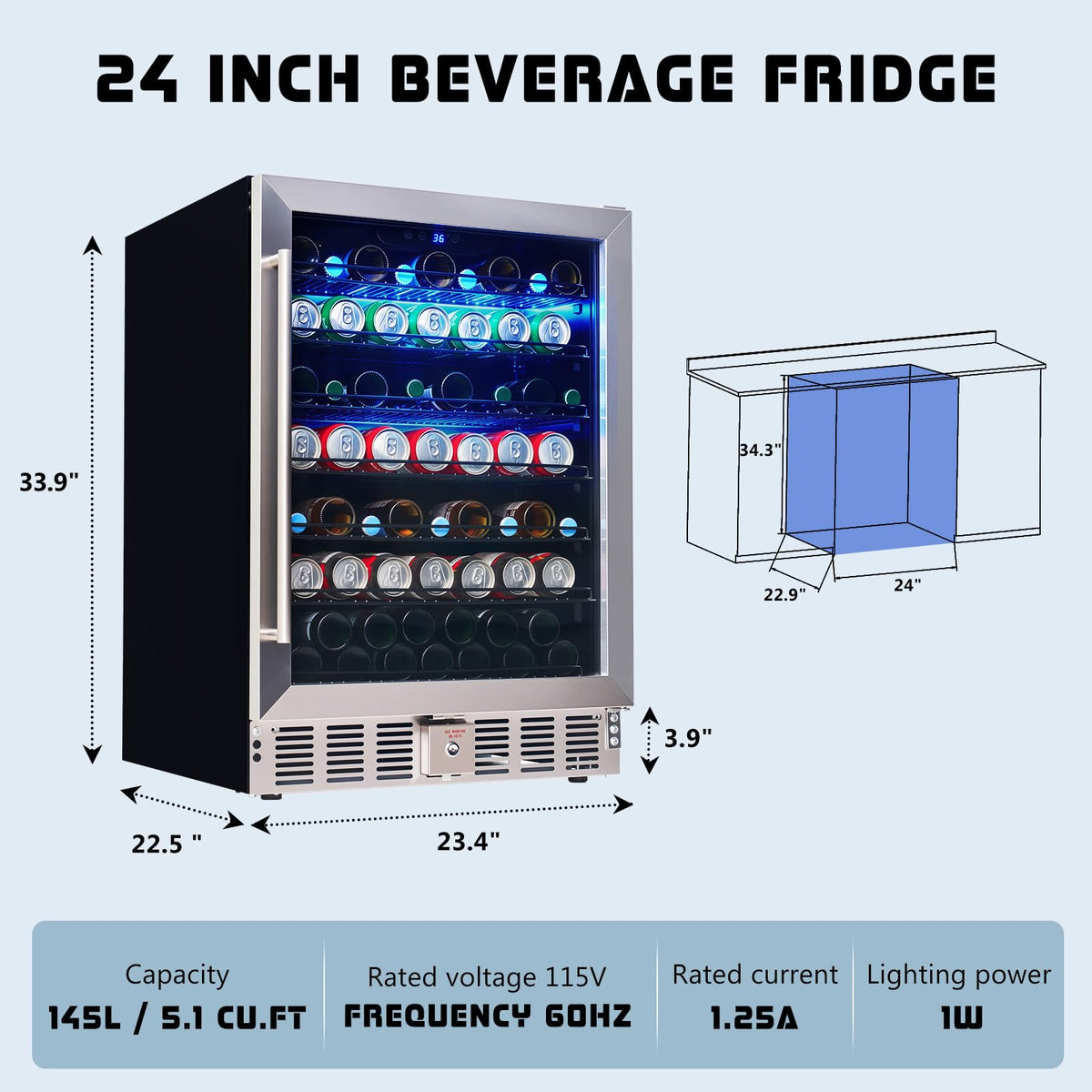 Albott 24 Inch Outdoor Beverage Fridge, 5.0 Cu.Ft Beverage Refrigerator