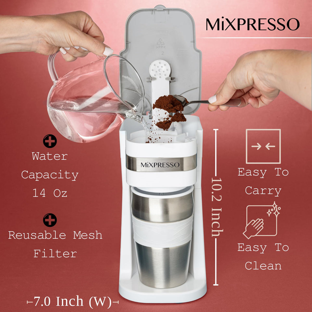 Mixpresso Single Serve & Single Cup Coffee Maker with 14oz Travel Mug Black