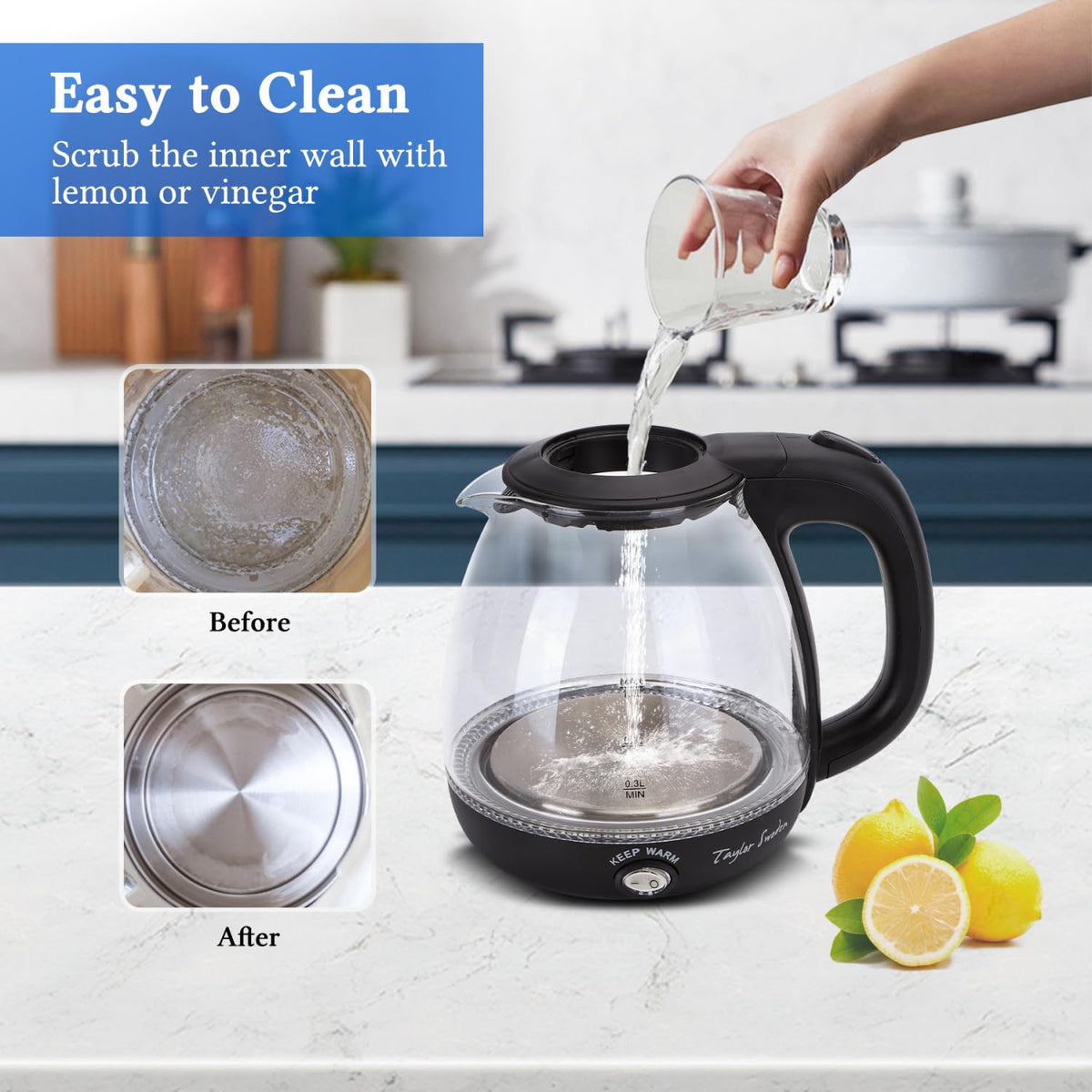 Taylor Swoden Electric Kettle With Tea Infuser, 1L, White