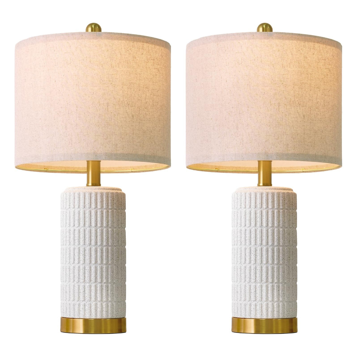 PoKat 20.75" Small Modern Ceramic Table Lamps Set of 2 for Bedroom, White