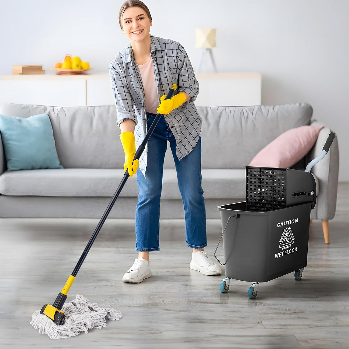 KeFanta Commercial Mop Heavy Duty Industrial Mop,60" String Wet Cotton Mops