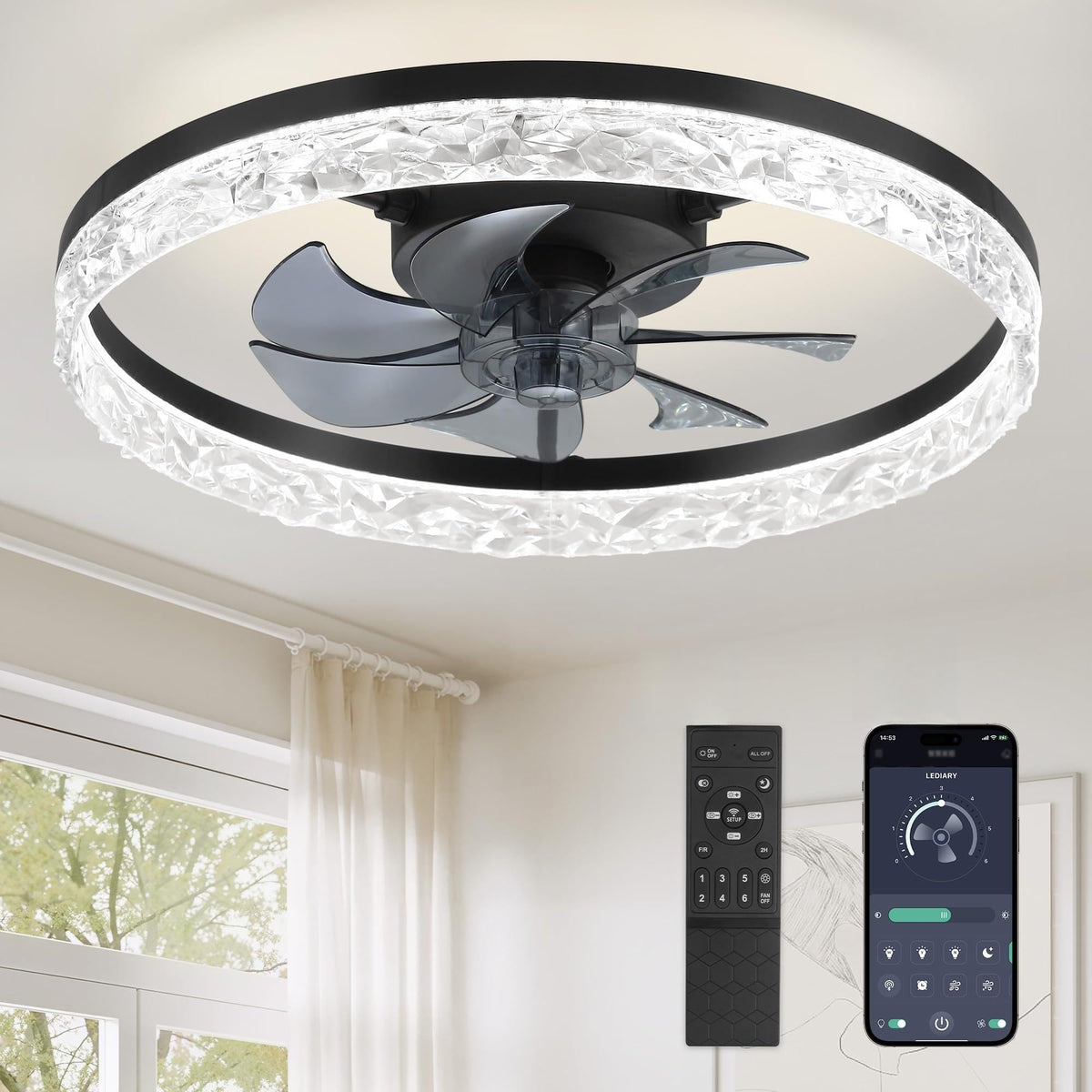 LEDIARY 20" Modern Ceiling Fans with Lights and Remote, White Fandelier