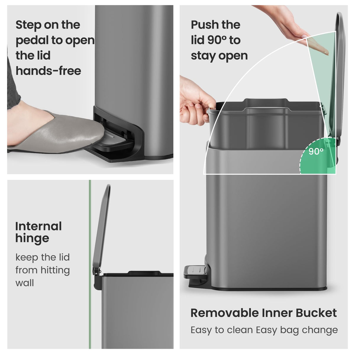 Cesun Small Bathroom Trash Can with Lid, 1.6 Gal, Soft Close, Matte Black