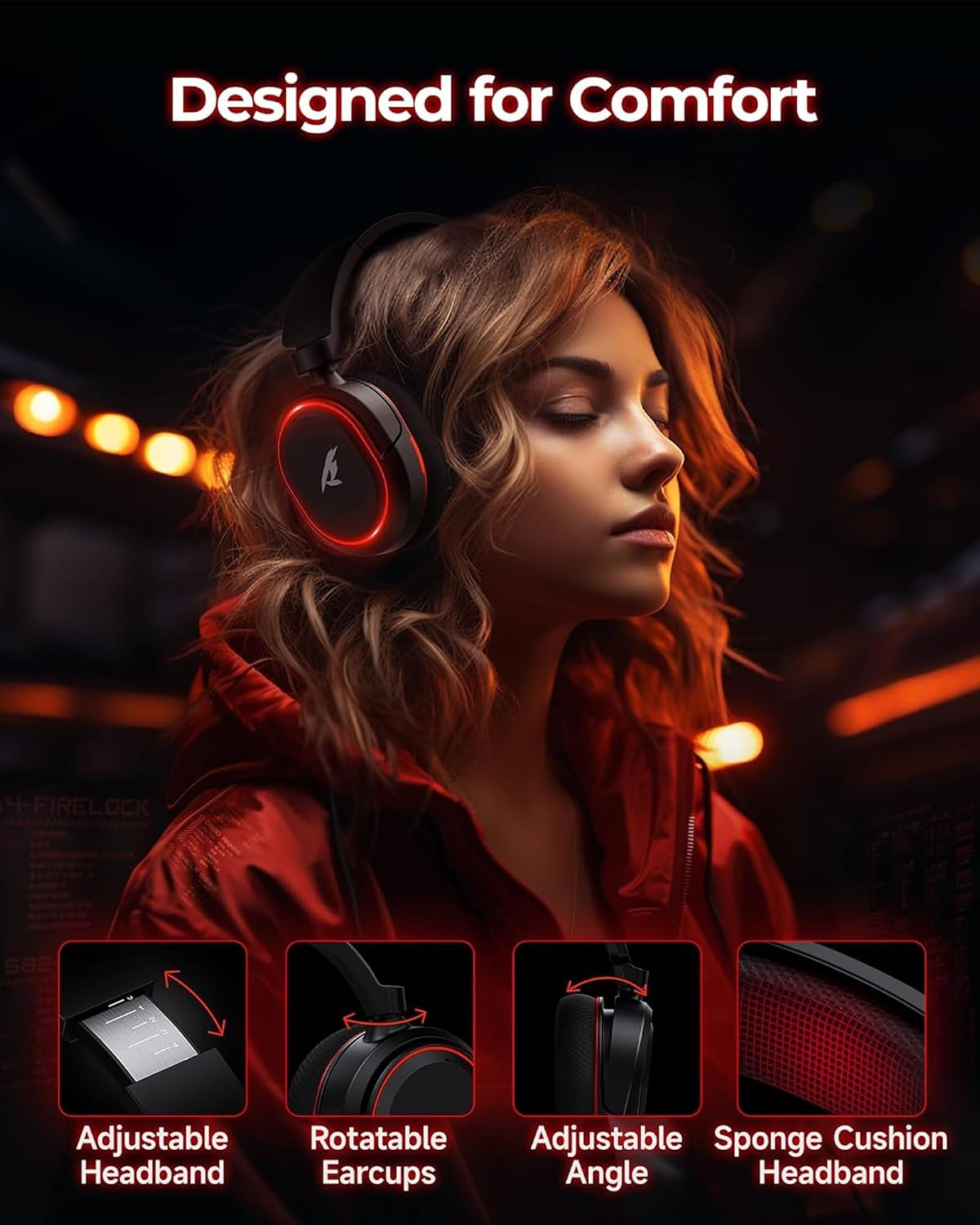 Wireless Gaming Headset for PC PS5 PS4 Mac Switch 7.1 Surround Sound 100-Hr