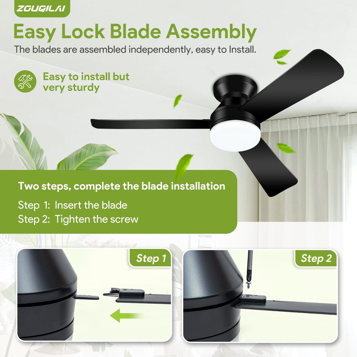 42'' Black Low Profile Ceiling Fans with Lights and Remote Control
