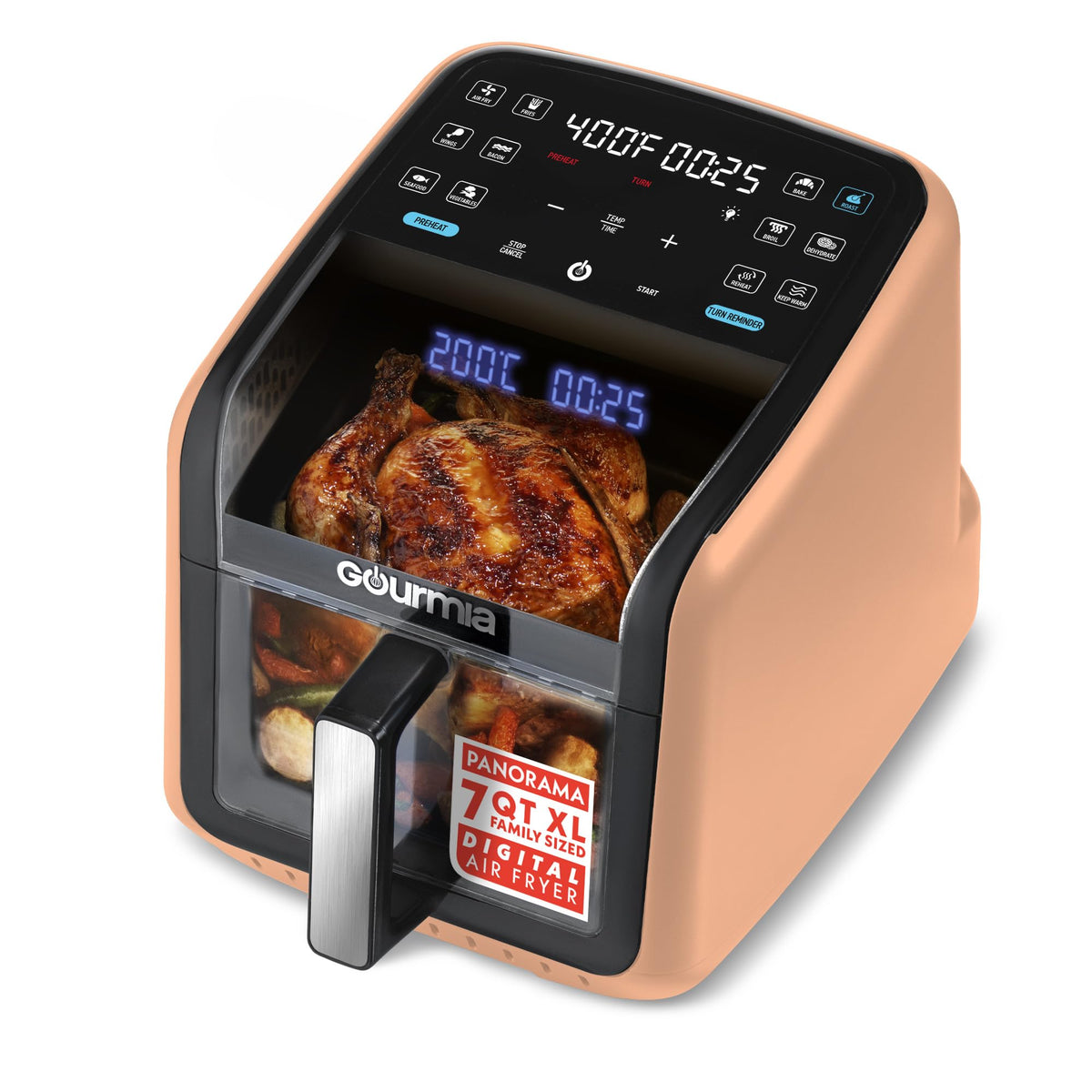 Gourmia Air Fryer - 7 Qt Basket Capacity with Panorama Window, Black