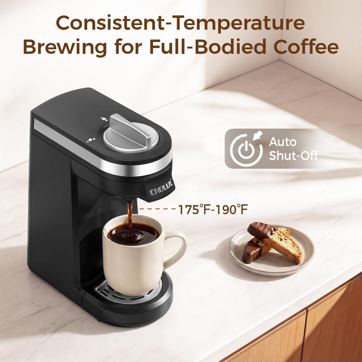 CHULUX Single Serve Coffee Maker for K Cup Pod, Fast-Heating System, Black