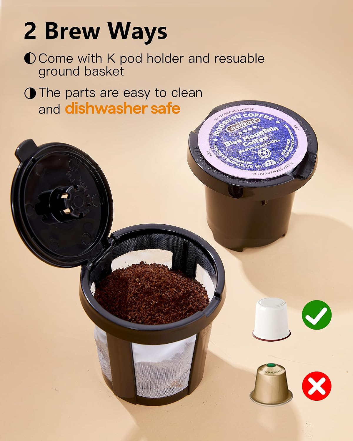 Tastyle Mini Single Serve Coffee Maker for K Cups and Grounds with Handle