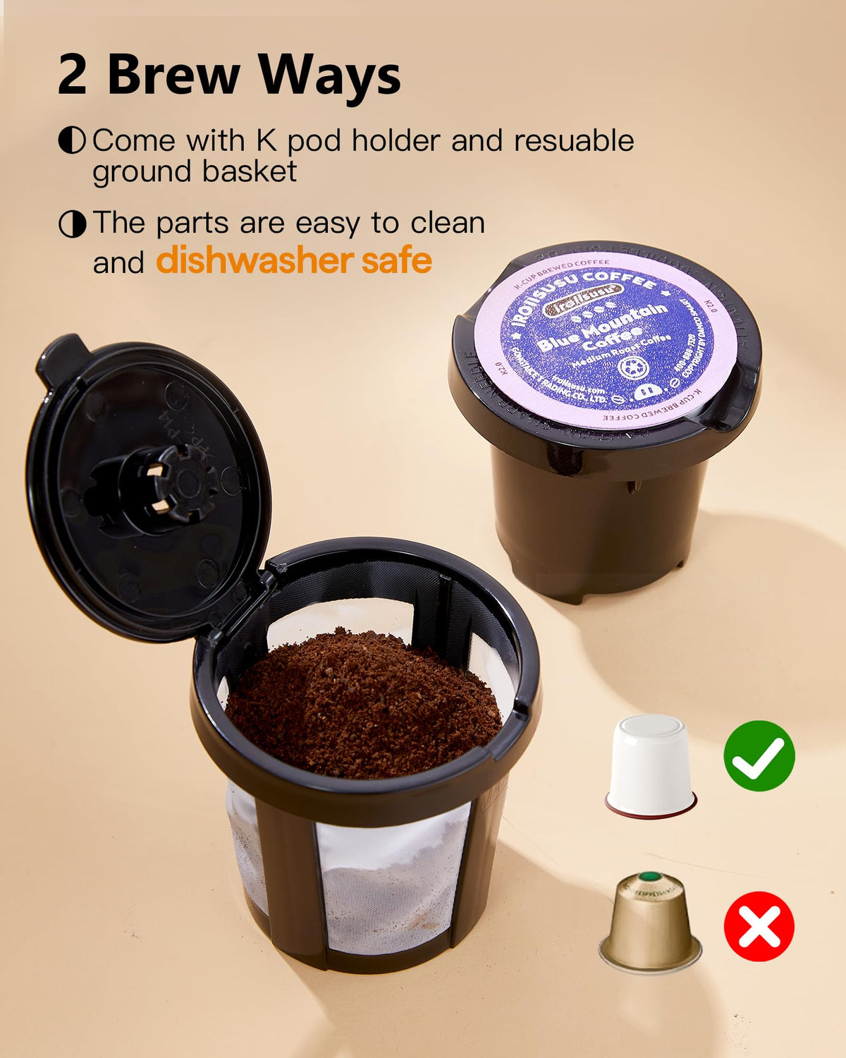Tastyle Mini Single Serve Coffee Maker for K Cups and Grounds with Handle