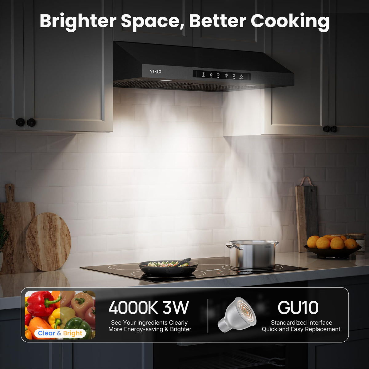 VIKIO HOME 36 Inch Under Cabinet Range Hood 900 CFM, Dual Motor Powerful Kitchen Vent Hood, Gesture & Touch Control, Ultra Quiet DC Motor, Dishwasher-Safe Filters, LED Lights, Stainless Steel
