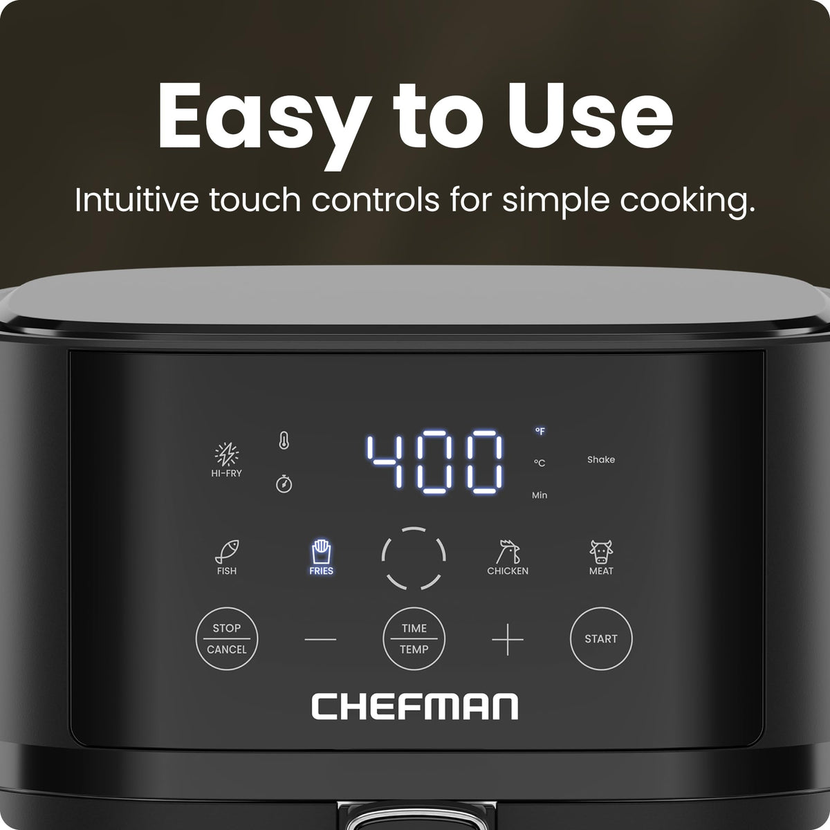 Chefman Air Fryer – 6 QT Compact Airfryer for Quick & Easy Meals, Features Hi-Fry Technology for Extra Crisp, Easy-View Window, Touch Controls with 4 Presets, Nonstick & Dishwasher Safe Basket - Black