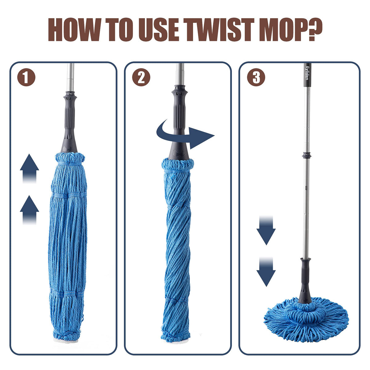 Eyliden Mop with 2 Reusable Microfiber Heads, Easy Wringing Twist Mop