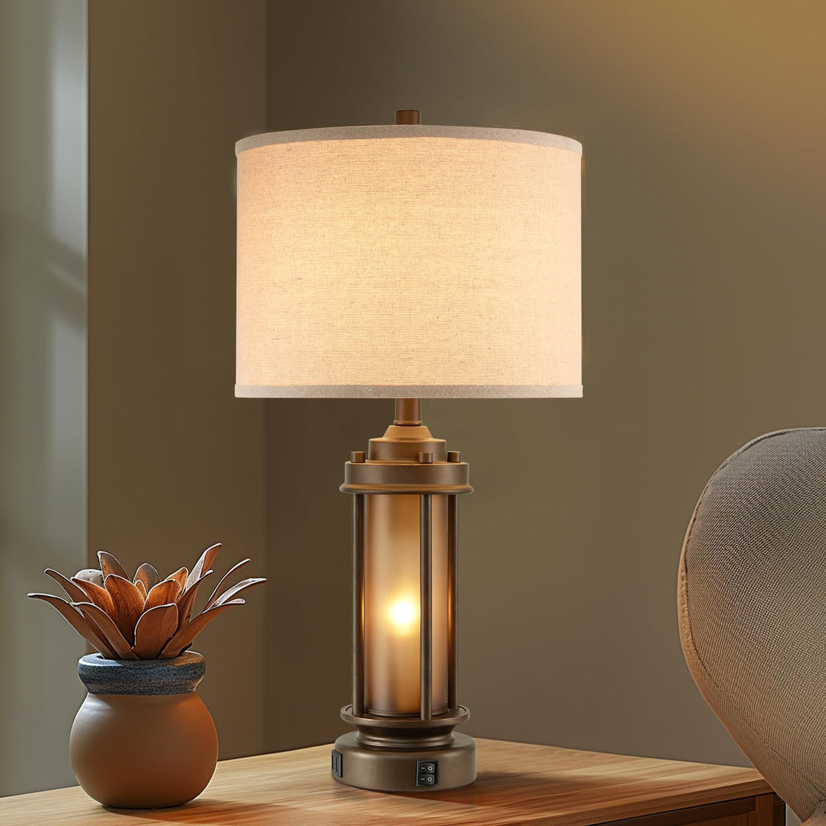 AIEAMPDO 25'' Set of 2 Farmhouse Table Lamps for Living Room with USB C+A