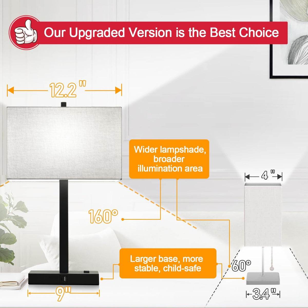 Lynnoland Set of 2 Touch Control Table Lamps with 2 USB & AC Outlet, 3-Way Dimmable Bedside Nightstand Lamps for Bedroom Living Room Nursery, 800 Lumens 5000K Daylight Bulbs Included