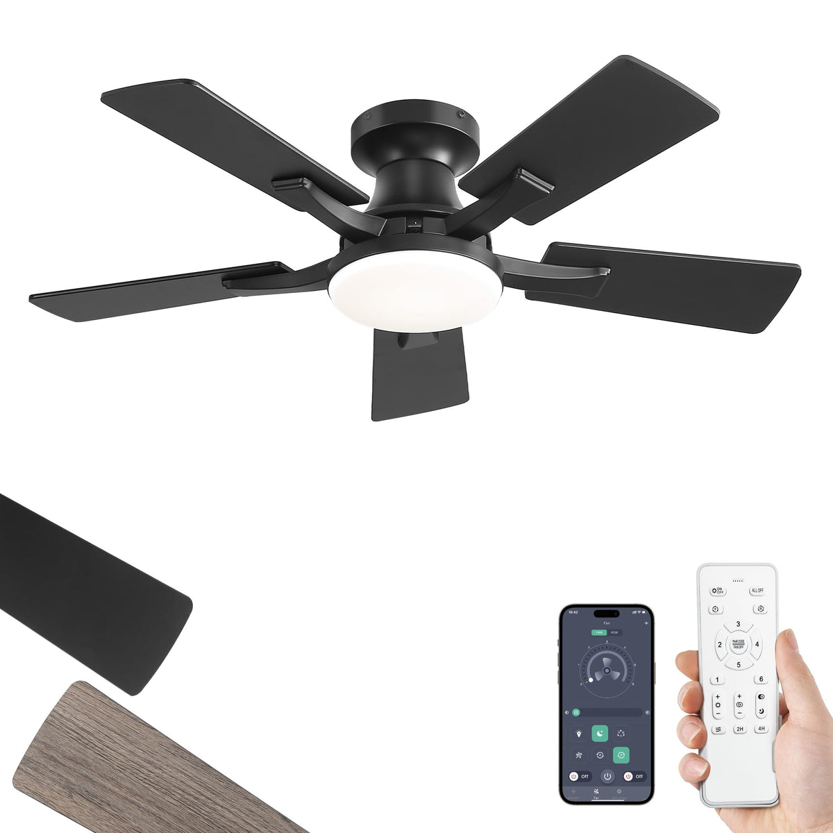 ZMISHIBO 52 Inch Ceiling Fans with Lights, Remote&App Control, Flush Mount