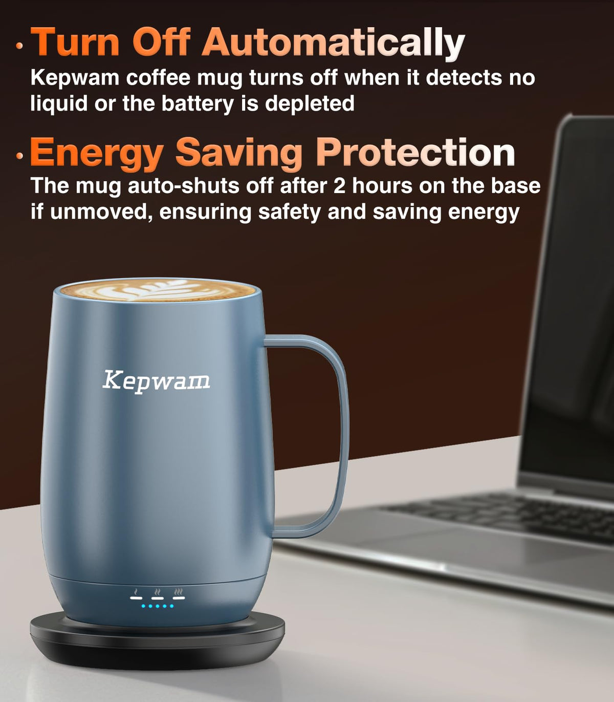 Kepwam Self-Heating Coffee Mug T2, 16oz Electric Heated Mug Hot Up to 149℉