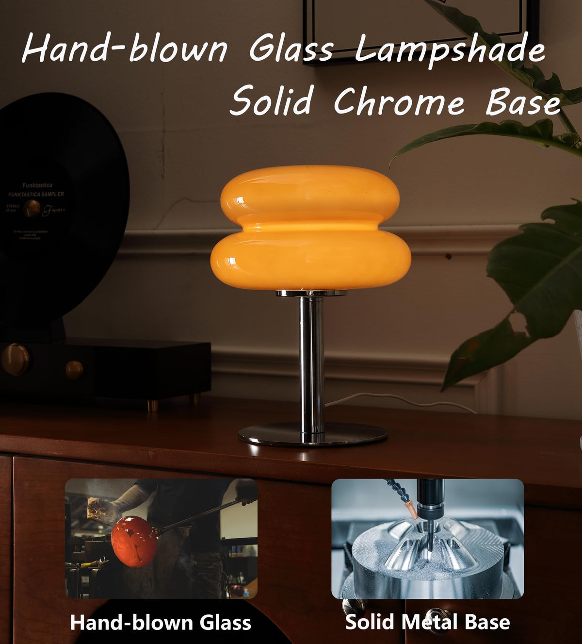 Glivpny Mushroom Lamp Table Lamp, Mid Century Modern Bedroom Lamps(Orange)
