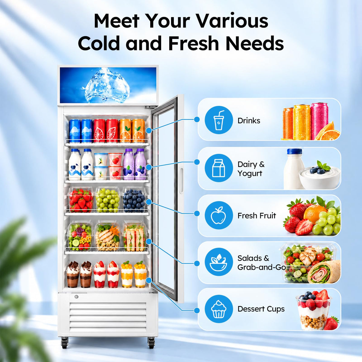 Commercial Refrigerators, 14.8 Cu.Ft Beverage Fridge with Glass Door