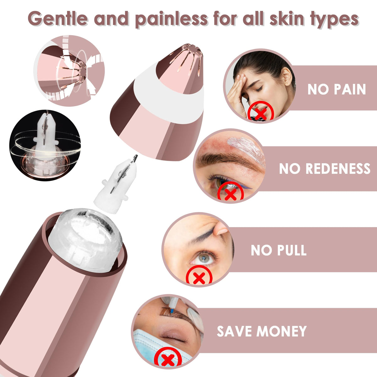 gurelax Eyebrow Hair Remover, Electric Eyebrow Trimmer for Women,Face and Eye Brow Razor with LED Light for Women Rechargeable with 2 x Replacement Heads (White)