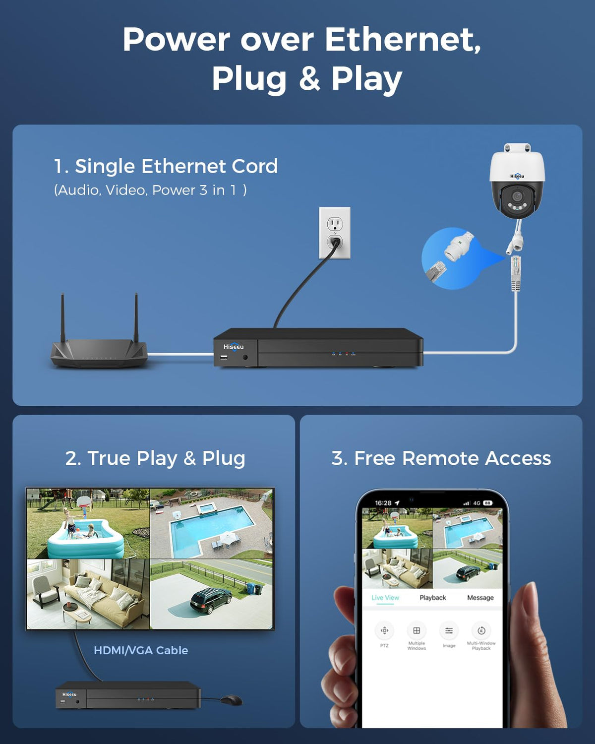 【Human Track】Hiseeu 4K PoE PTZ Security Camera System, 6pcs 5MP PTZ Cameras