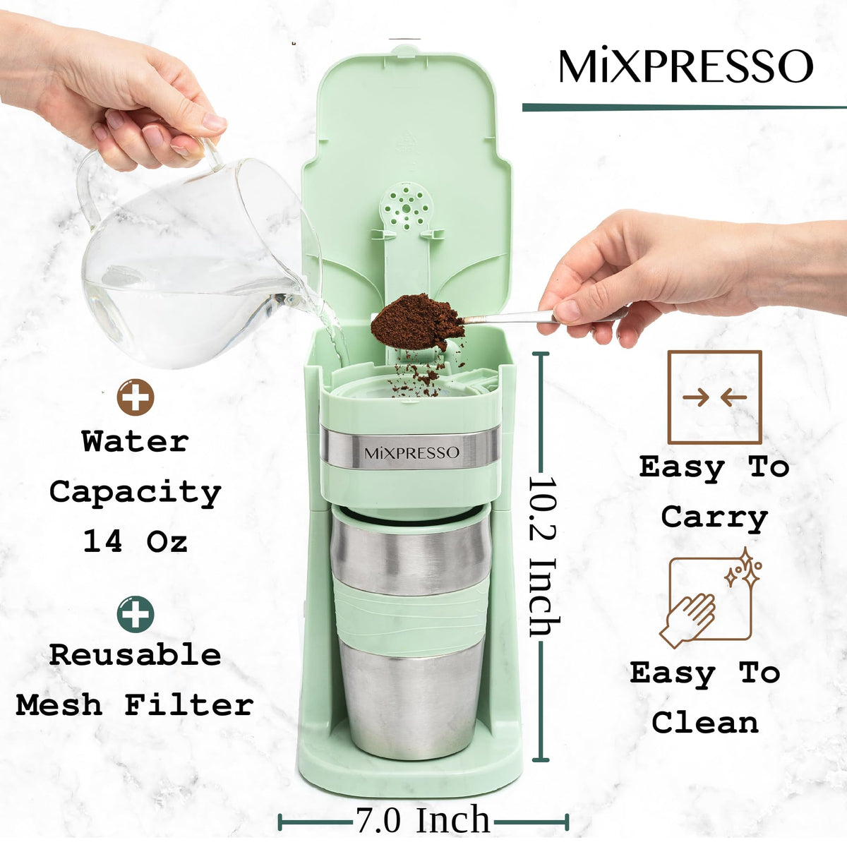 Mixpresso Single Serve & Single Cup Coffee Maker with 14oz Travel Mug Black