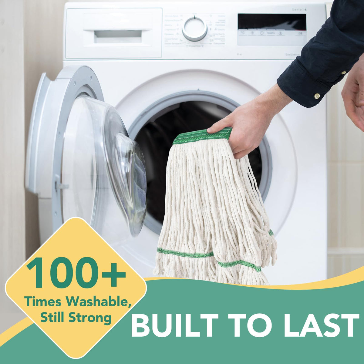 6 Pack Commercial Mop Head Replacement – Heavy Duty Mop Head for General and Floor Cleaning | Industrial Wet Mops | Washable Refill, Reusable, Looped End Mopheads | Hardwood, Concrete