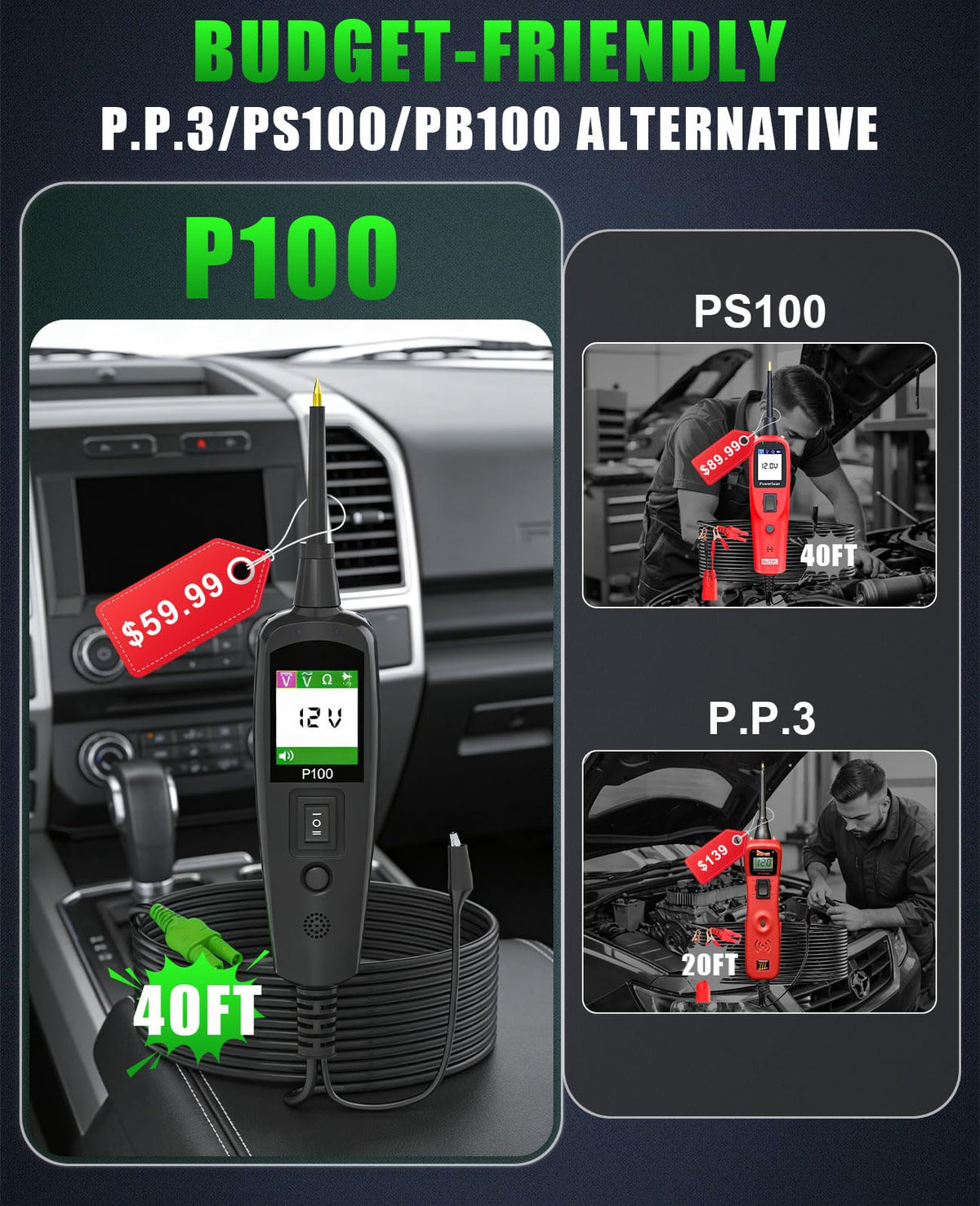 12V Test Light Automotive, Power Circuit Probe Kit, Car Fuse Tester, P60