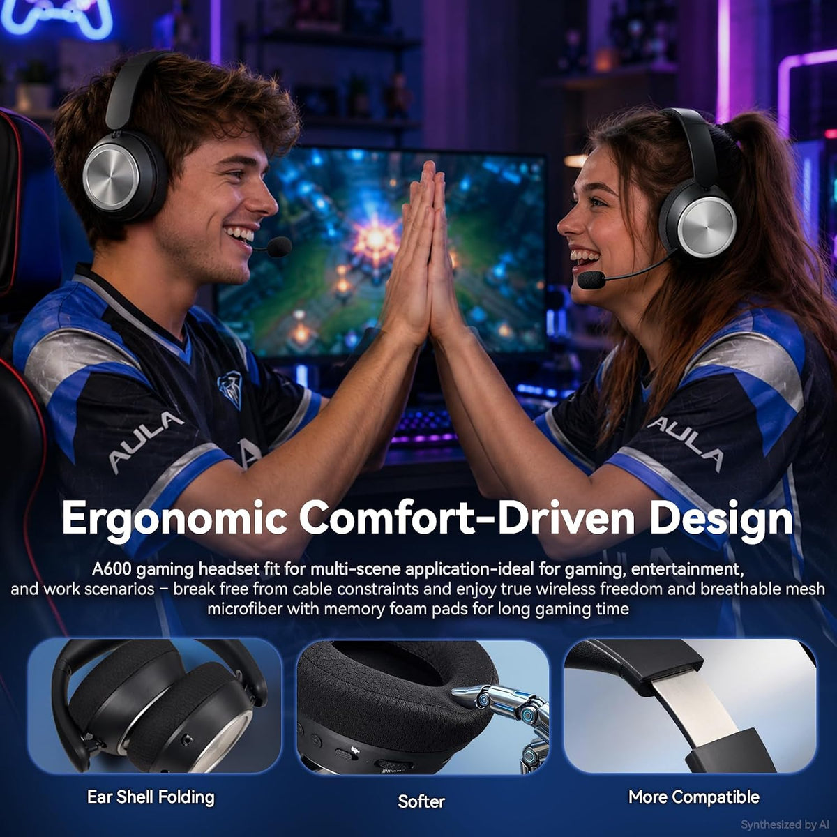 Wireless Gaming Headset with Mic Over Ear Headphones Noise Cancelling